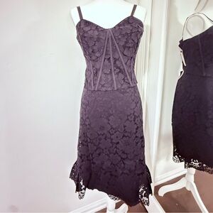 Express Black Corset Top with Peplum Lace Skirt.